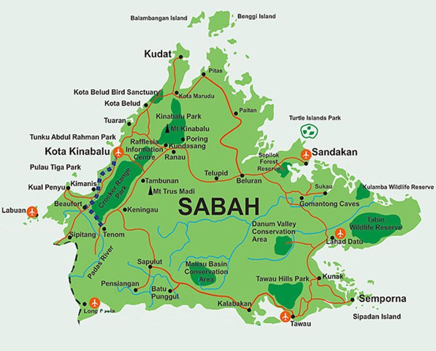 Sabah Maps, wonders of Borneo Island | Bike and Tours